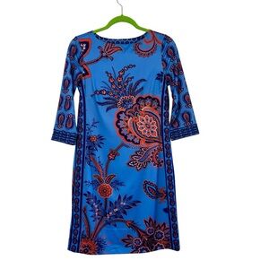 Gretchen Scott Jersey Elemental Dress Queenie Blue Floral Womens XS 3/4 Sleeve